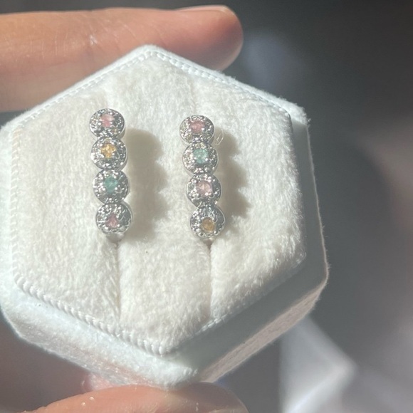 Multicolor natural tourmaline earrings new with silver plating #285 - Picture 9 of 13